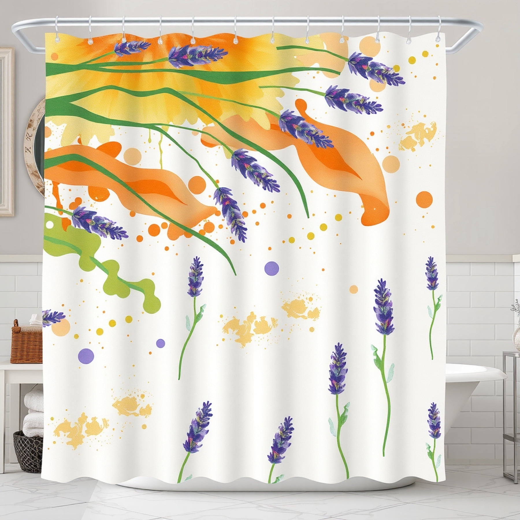 Lavender Floral Pattern Print Bathroom Shower Curtain