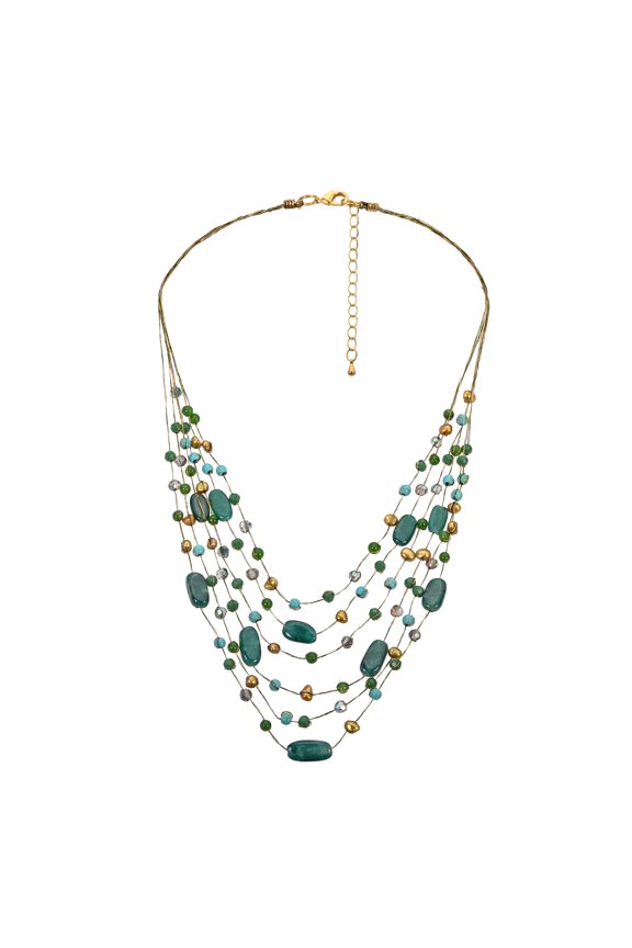 Vibrant Layers of Green Aventurine and Freshwater Pearl Statement Necklace