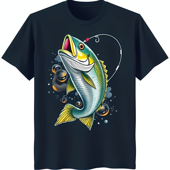 Vibrant Leaping Fish Graphic on Black T-Shirt Bold Ocean Inspired Design