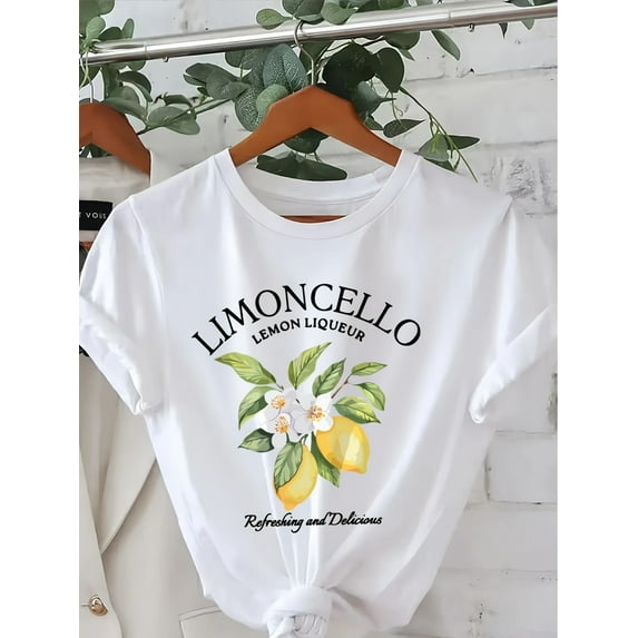 Vibrant Lemon Print Short Sleeve Crew Neck T-Shirt - Women's Casual Summer & Spring Top - Breathable, Soft, and Comfortable Clothing for Ladies