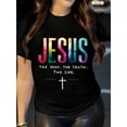 thumbnail image 1 of Vibrant Letter Print Crew Neck T-Shirt - Soft, Breathable, Short Sleeve Casual Top for Spring & Summer, Women's Relaxed Fit Clothing, Perfect for Outdoor Activities, Daily Wear, and Vacation, 1 of 5