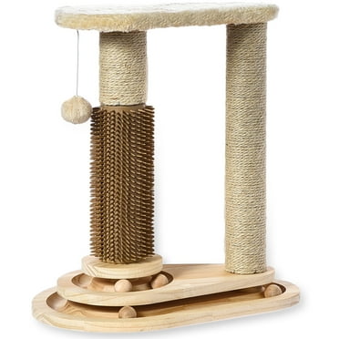 Vibrant Life 17.5 Inch Cat Scratching Post with Grooming Brush and 2-Tier Ball Track