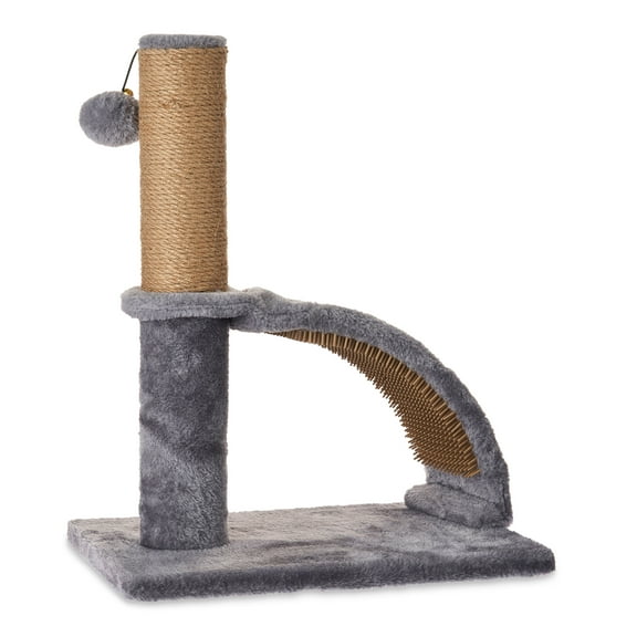Vibrant Life 17"Deluxe Jute Cat Scratching Post with Arch Grooming Massager, Gray, Pack of 1
