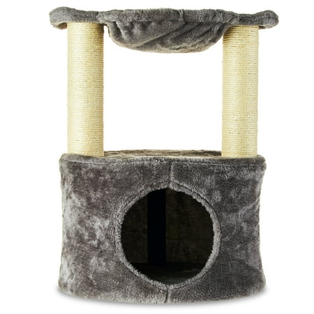Vibrant Life 2-Level Medium Cat Condo with Hammock, Gray, 20"H