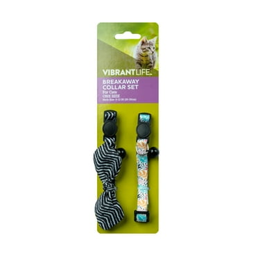 Vibrant Life 2-Pack Cat Collar, 3 D Black and White Knot and Multi Color Tropical Print, One Size