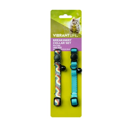 Vibrant Life 2-Pack Cat Collar, Rainbow Dot and Teal, One Size