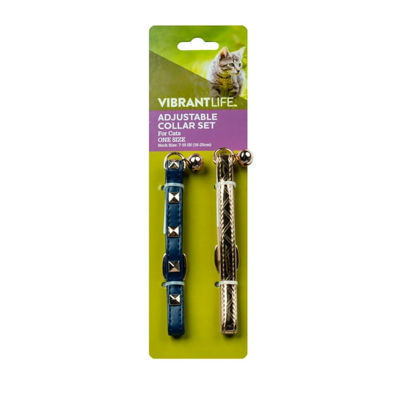 Vibrant Life 2-Pack Navy Stud & Rose Gold Textured Vegan Leather Cat Collar, One Size