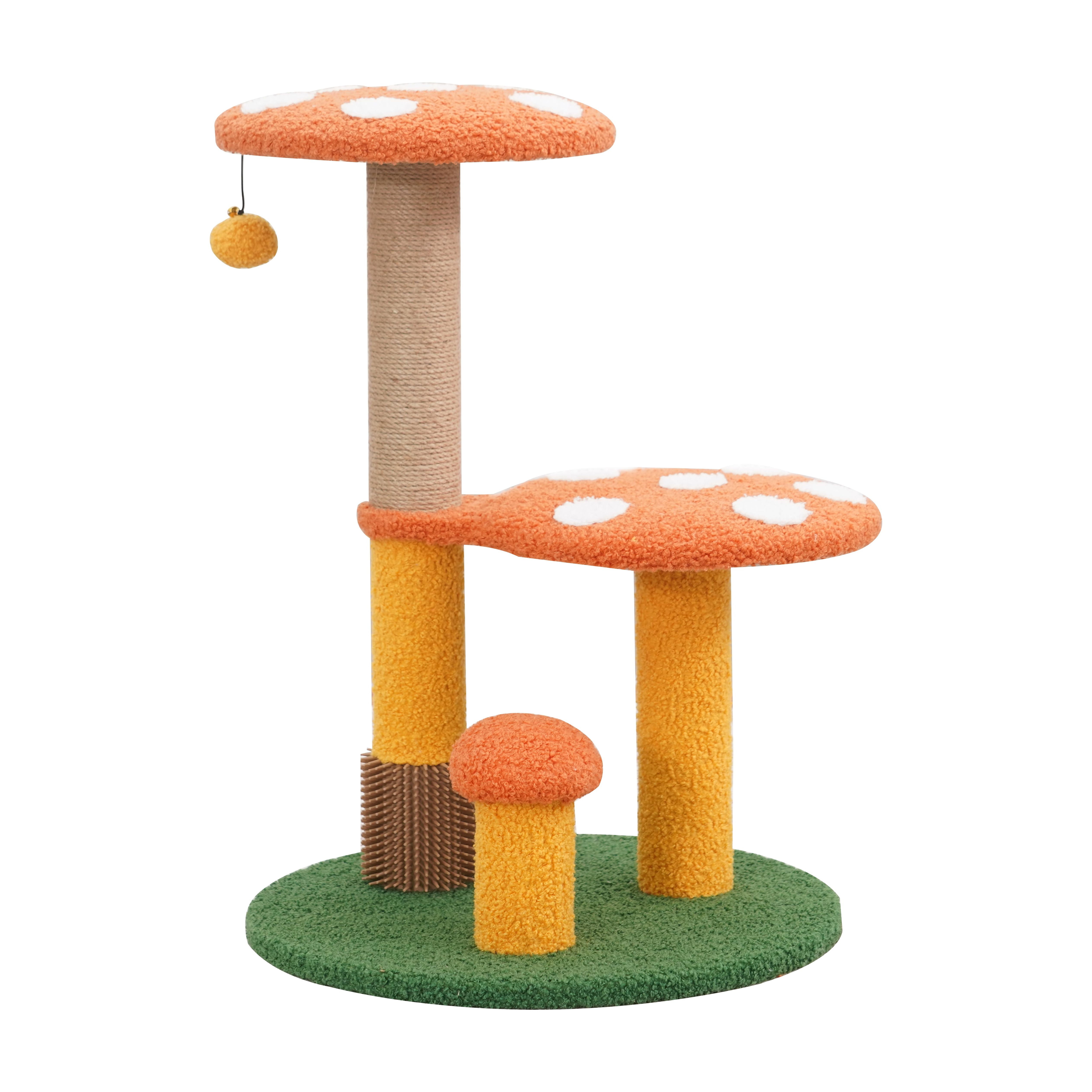 Vibrant Life 3-Level 24.8" Mushroom Stylish Cat Perch with Scratching Post, Orange & Green