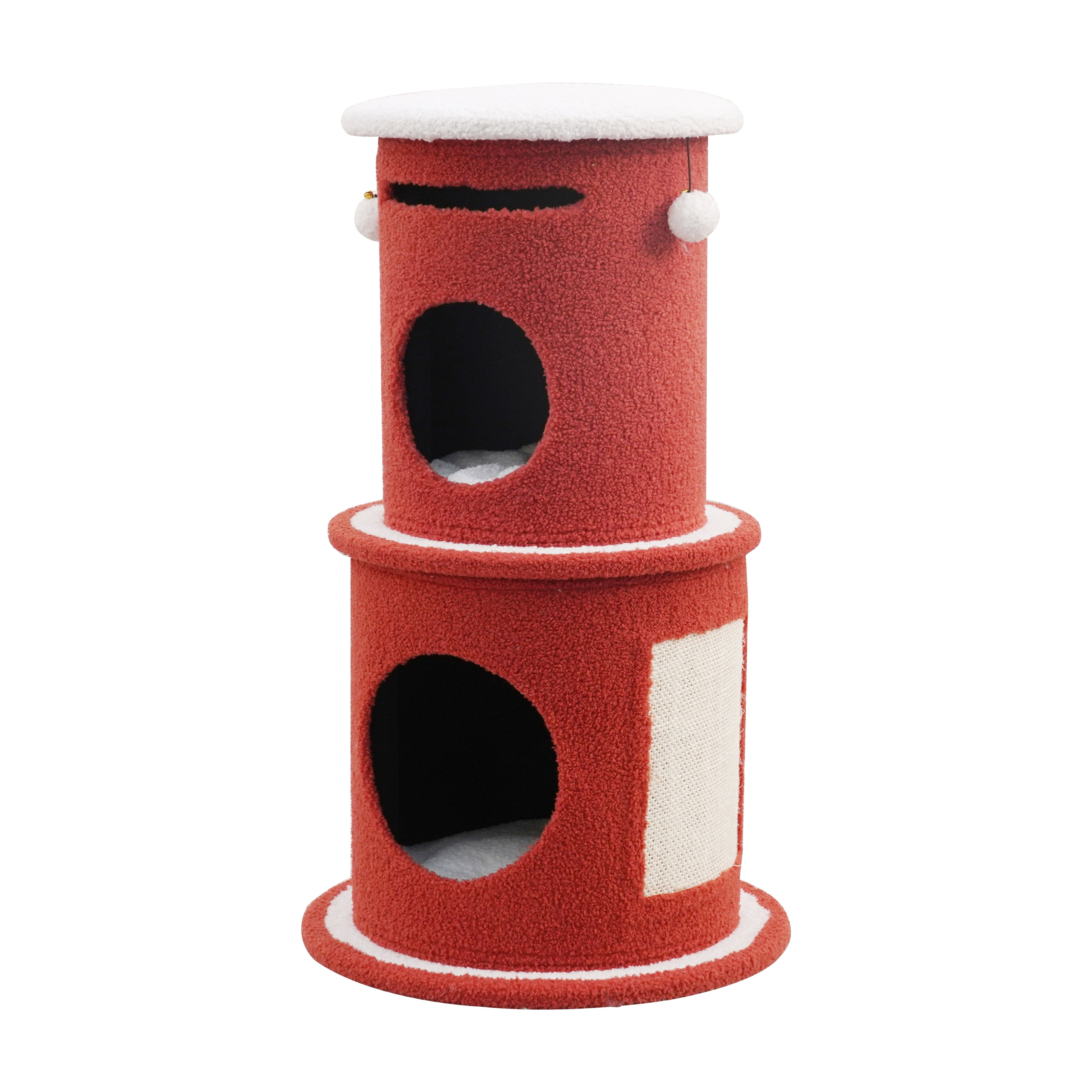 Vibrant Life 3-Level 32.3" High Dynamic Hideaway Cat Condo with Scratching Pad, Red