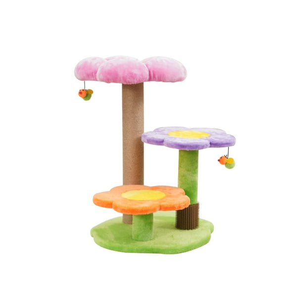 Vibrant Life 4-Level 26" Floral Style Cat Tree with Perches, Scratching Post, Multi Color