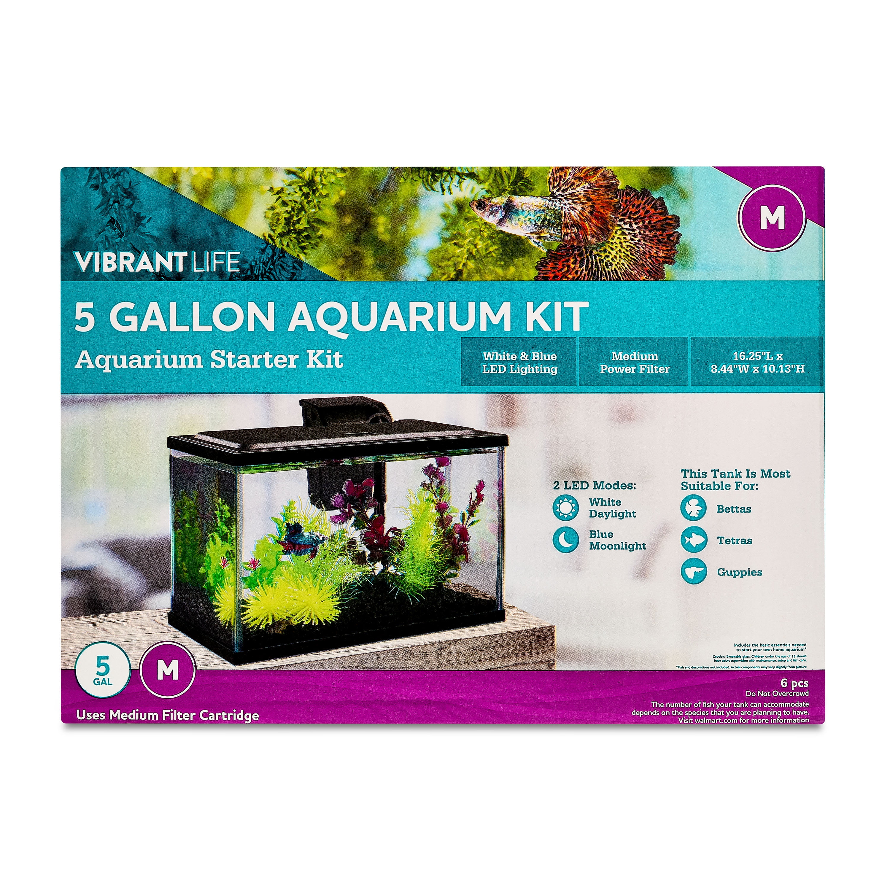 Vibrant Life 5 Gallon Aquarium Starter Kit with Blue & White LED Lights
