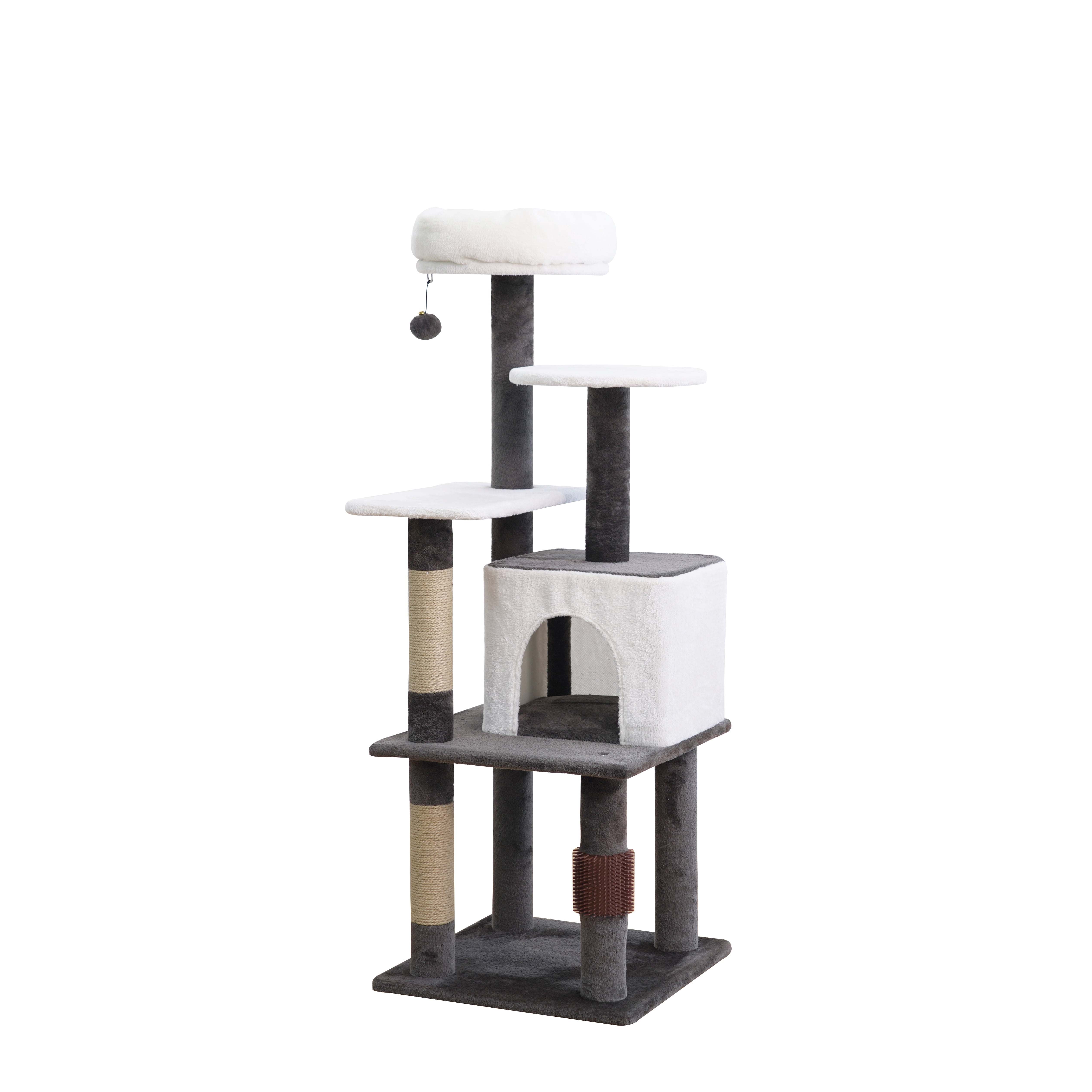 Vibrant Life 5-Level 49" Minimalist Cat Tree with Condo Perch Scratching Post, Brown and Beige