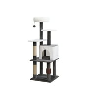Vibrant Life 5-Level 49" Minimalist Cat Tree with Condo Perch Scratching Post, Brown and Beige