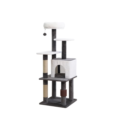 Vibrant Life 5-Level 49" Minimalist Cat Tree with Condo Perch Scratching Post, Brown and Beige