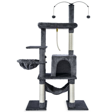 Vibrant Life 58.5inch Multi Level Cat Tree Tower with Interactive Dangling Ball and Double Base,Gray