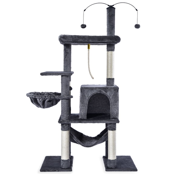 Vibrant Life 58.5inch Multi Level Cat Tree Tower with Interactive Dangling Ball and Double Base,Gray