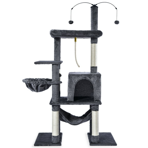 Vibrant Life 58.5inch Multi Level Cat Tree Tower with Interactive Dangling Ball and Double Base,Gray