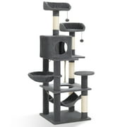 Vibrant Life 58.5inch Multi Level Cat Tree Tower with Interactive Dangling Ball and Double Base,Gray