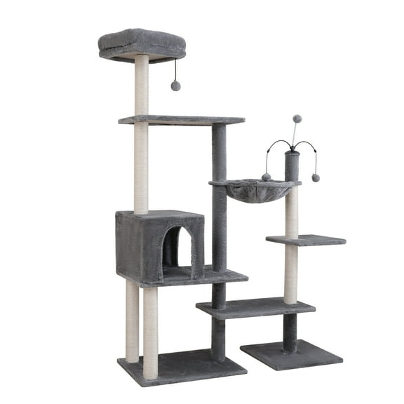 Vibrant Life 64” Multiple Level Cat Tree Tower with Condo and Hammock, Gray