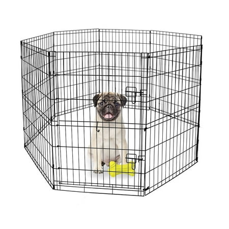 Vibrant Life Foldable 8-Panel Steel Wire Playpen for Dogs, Black, 30"