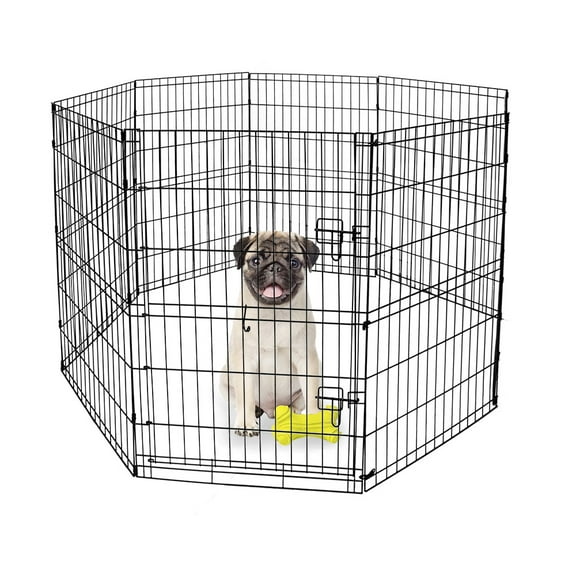 Vibrant Life Foldable 8-Panel Steel Wire Playpen for Dogs, Black, 30"