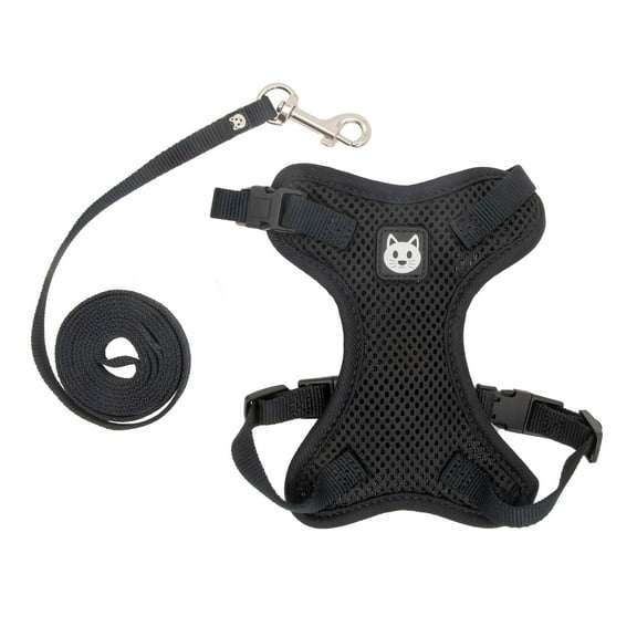 Vibrant Life Adjustable Cat Harness and Leash Set, Black, One Size