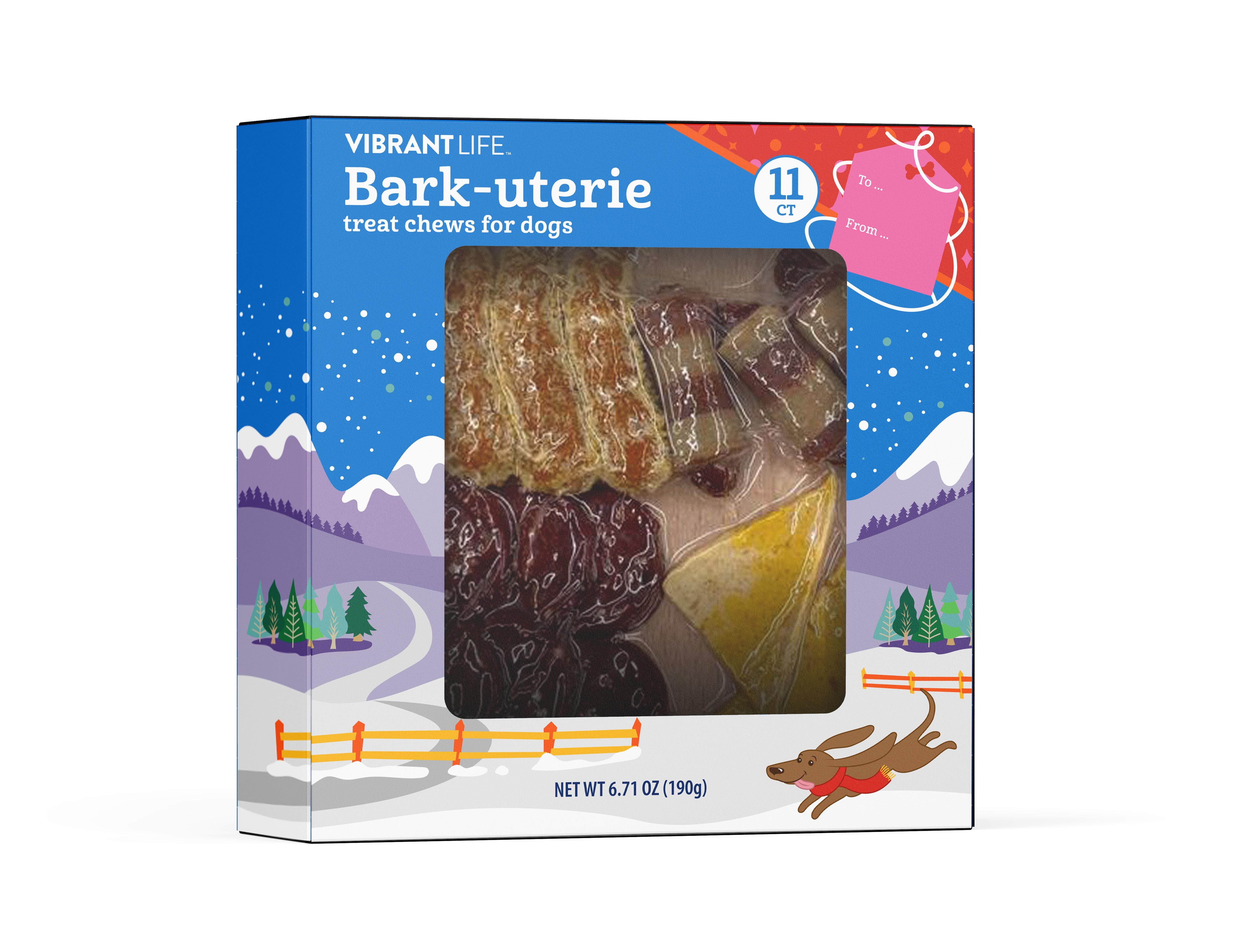 Vibrant Life Bark-uterie Treats Chews for Dogs, Mixed Bacon Wrapped Sausages, Cheese Slices, Pigs in a Blanket, and Sausage Slices, 11 Count, 6.71oz