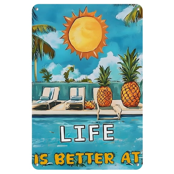 Vibrant 'Life is Better at The Pool' Metal Tin Sign – 8x12 Inch Retro Summer Decor – Rustic Outdoor Wall Art for Poolside, Garden, or Home, Pool Decor, Perfect Season Gift