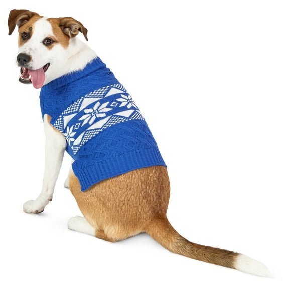 Vibrant Life Holiday Pet Sweater for Dogs, Snowflakes, Blue, Medium