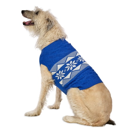 Vibrant Life Holiday Pet Sweater for Dogs, Snowflakes, Blue, Extra Large