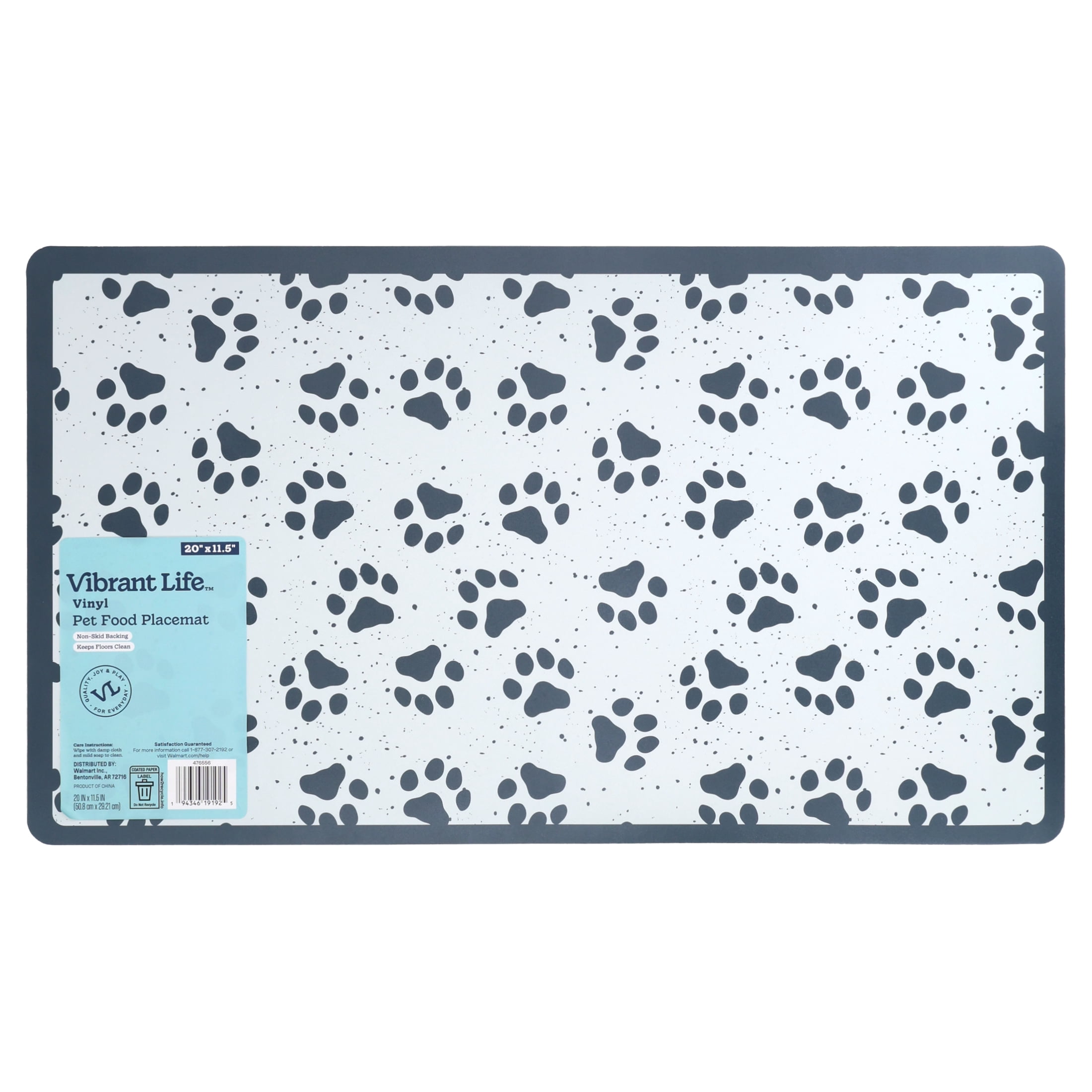 Vibrant Life Vinyl Pet Food Placemat, Blue Paws, 20" x 11.5"