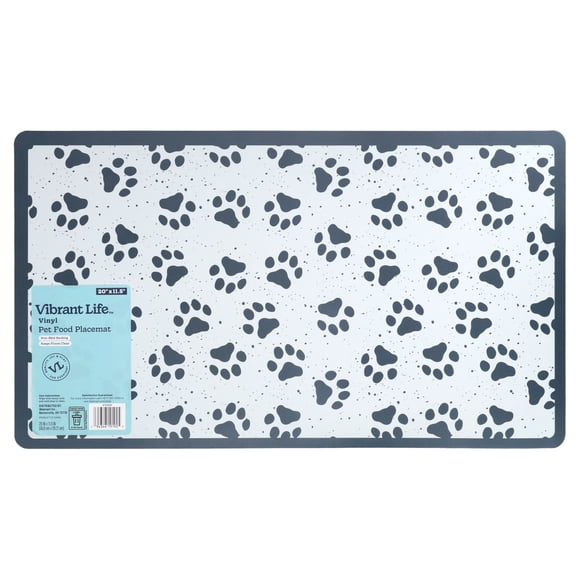 Vibrant Life Vinyl Pet Food Placemat, Blue Paws, 20" x 11.5"