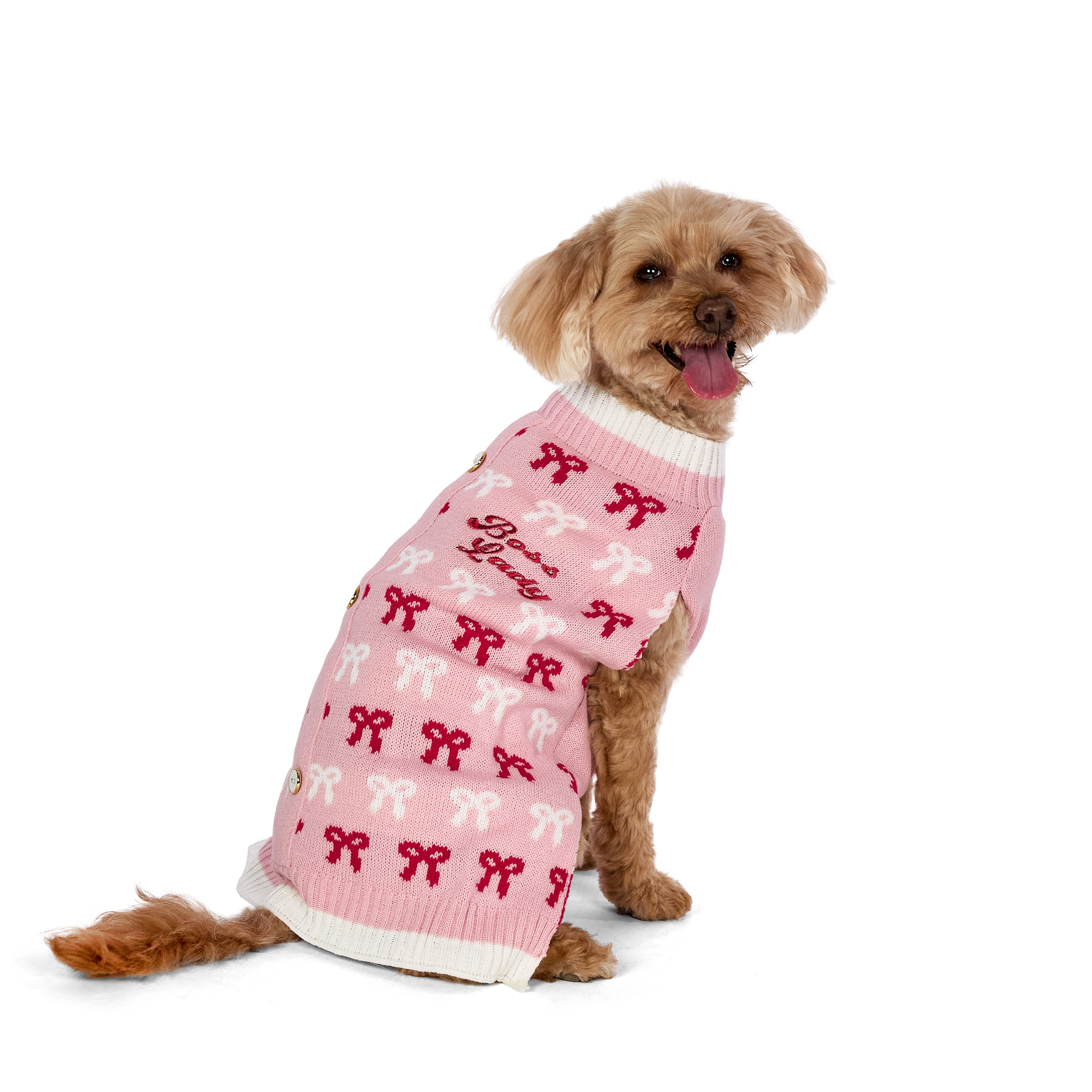 Vibrant Life Holiday Pet Sweater for Dogs, Boss Lady Bows, Pink, Medium