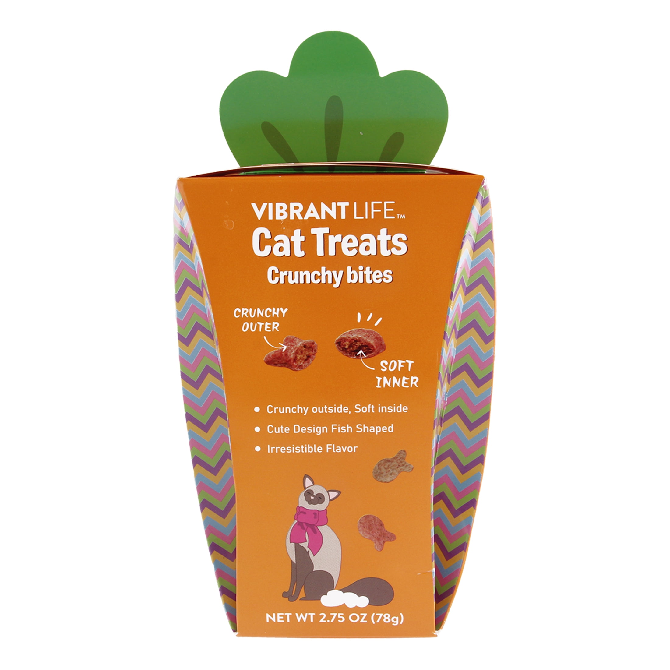 Vibrant Life Brand Cat Chunchy Bites Treats In Color Box, Net Weight 2.75oz, Chicken&Salmon Flavor