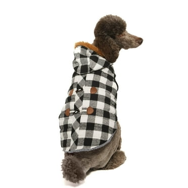 Vibrant Life Buffalo Plaid Pet Hooded Jacket, Black and White, M