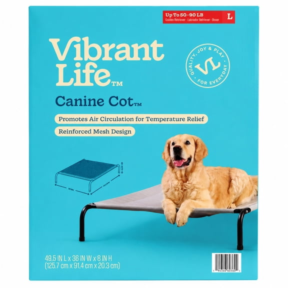 Vibrant Life Large Canine Cot, Gray, 49.5" x 36" x 8"