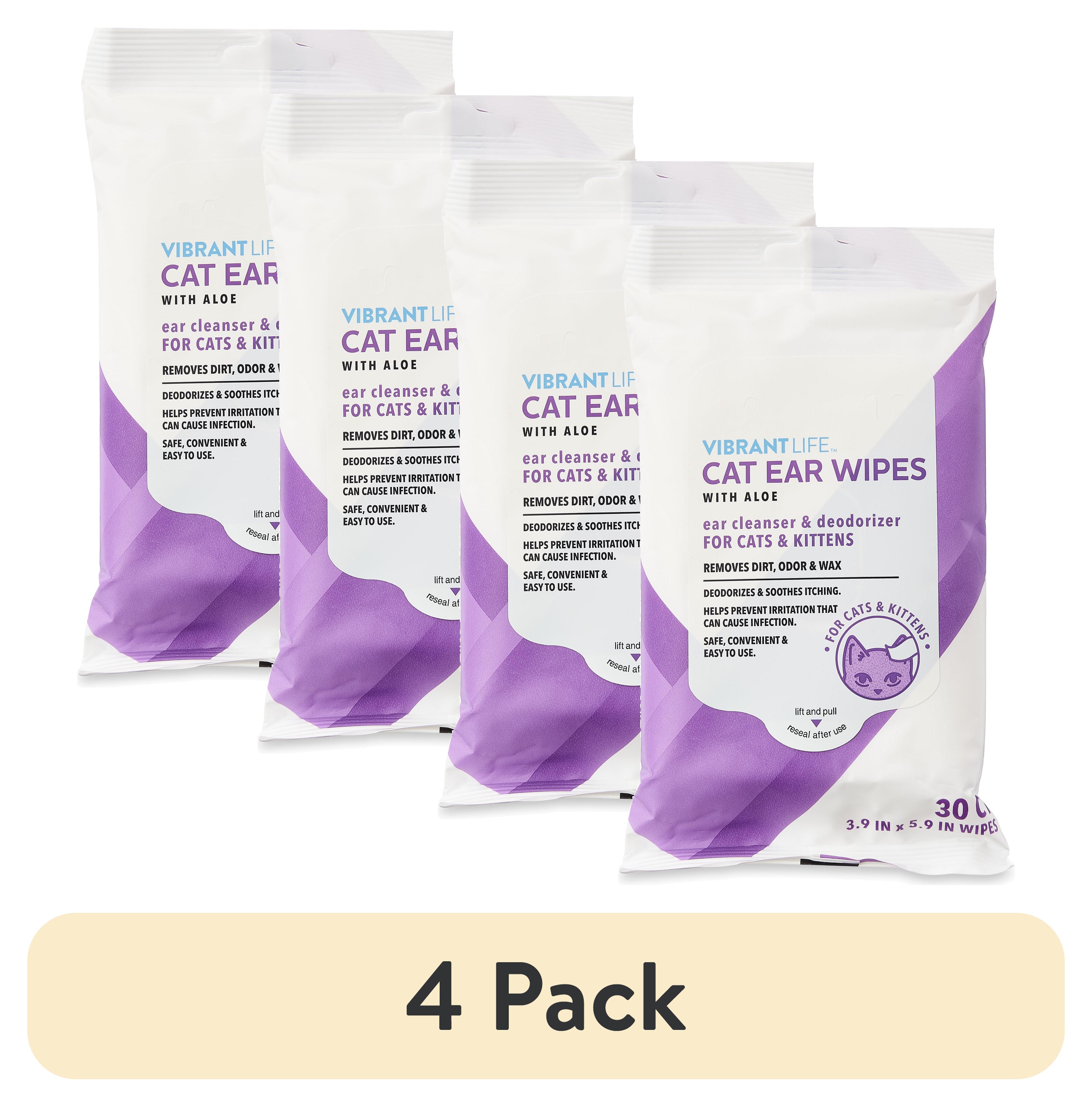 (4 pack) Vibrant Life Cat Ear Wipes with Aloe, 30 Count