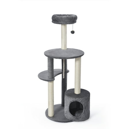 Vibrant Life Cat Tree, 47" Multi-Level Cat Tower with Scratching Posts and Large Platform, Gray