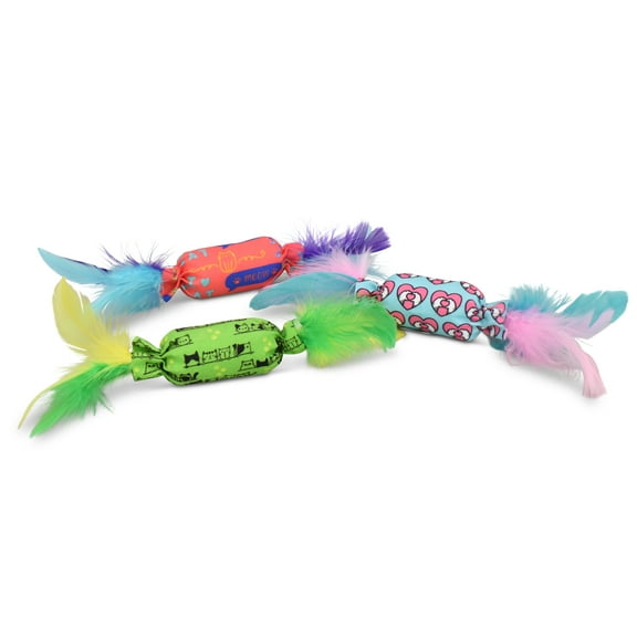 Vibrant Life Catnip Candy Cat Toy with Feathers and Bell, Assorted Colors