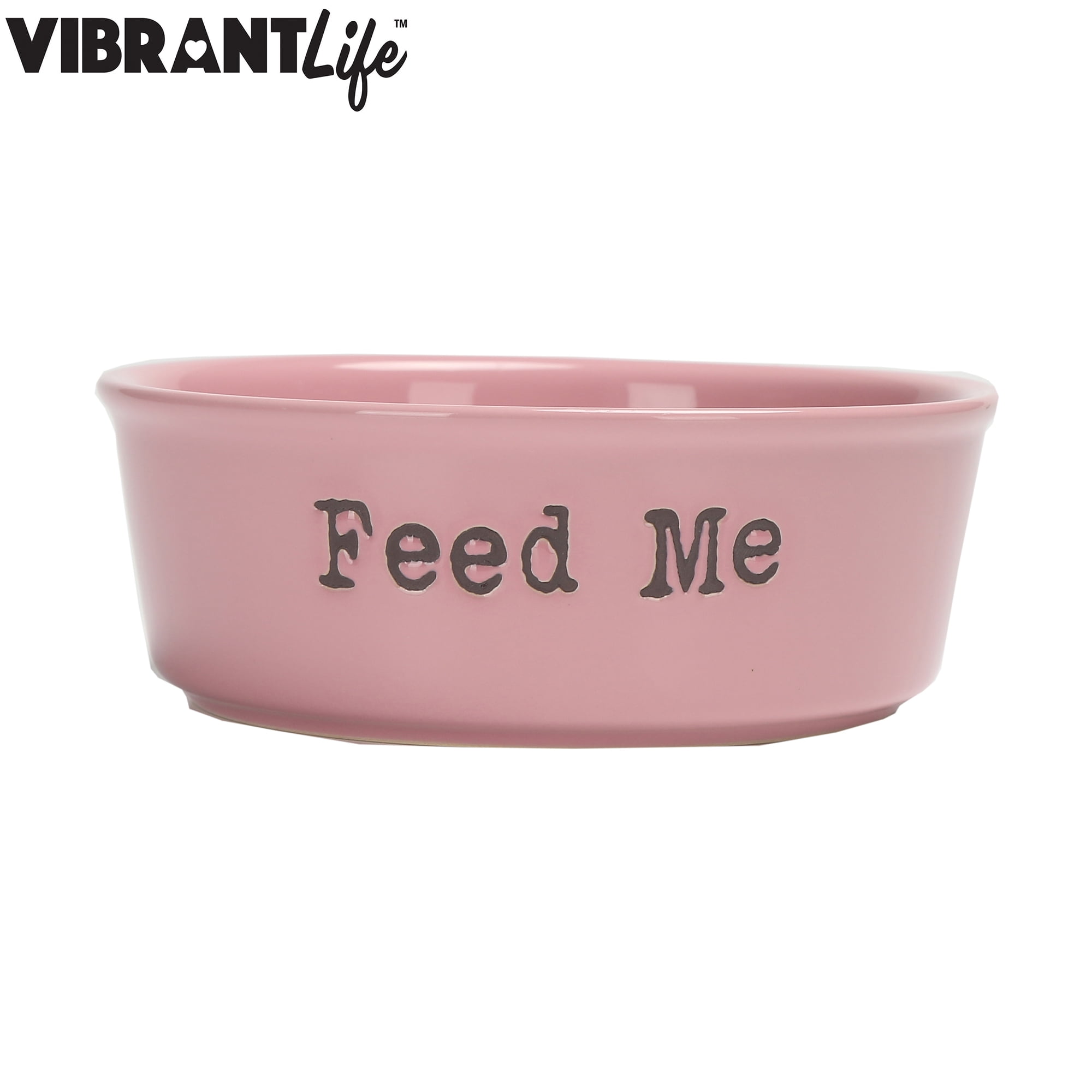 Vibrant Life Ceramic Feed Me Pet Bowl, Pink, Medium