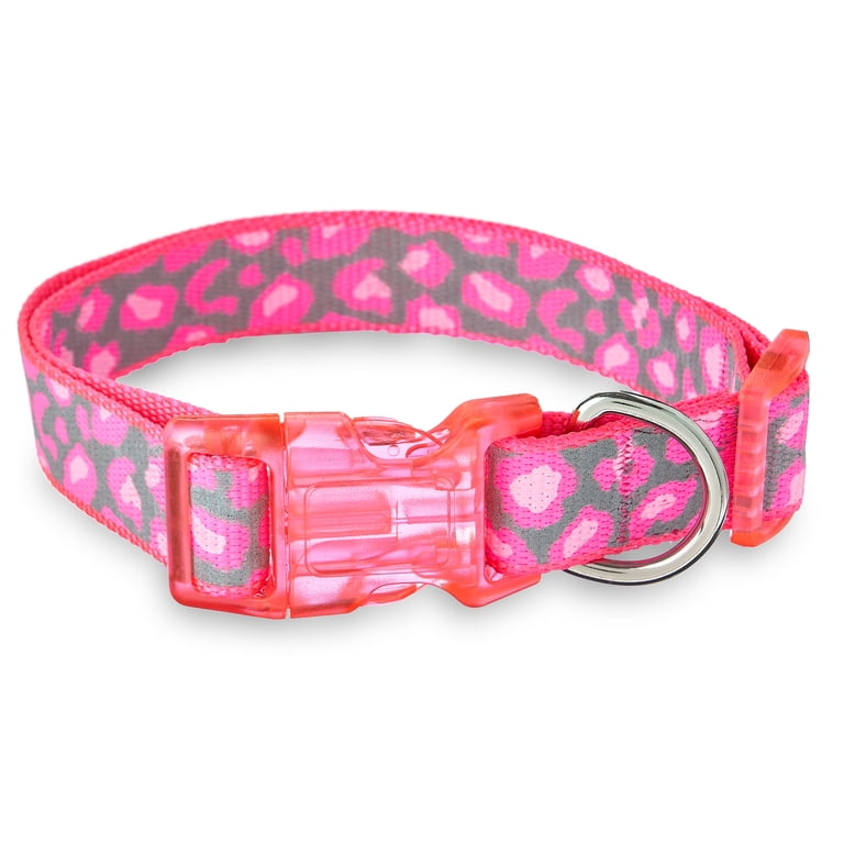 Vibrant Life Cheetah Print Reflective Pink Dog Collar, Adjustable