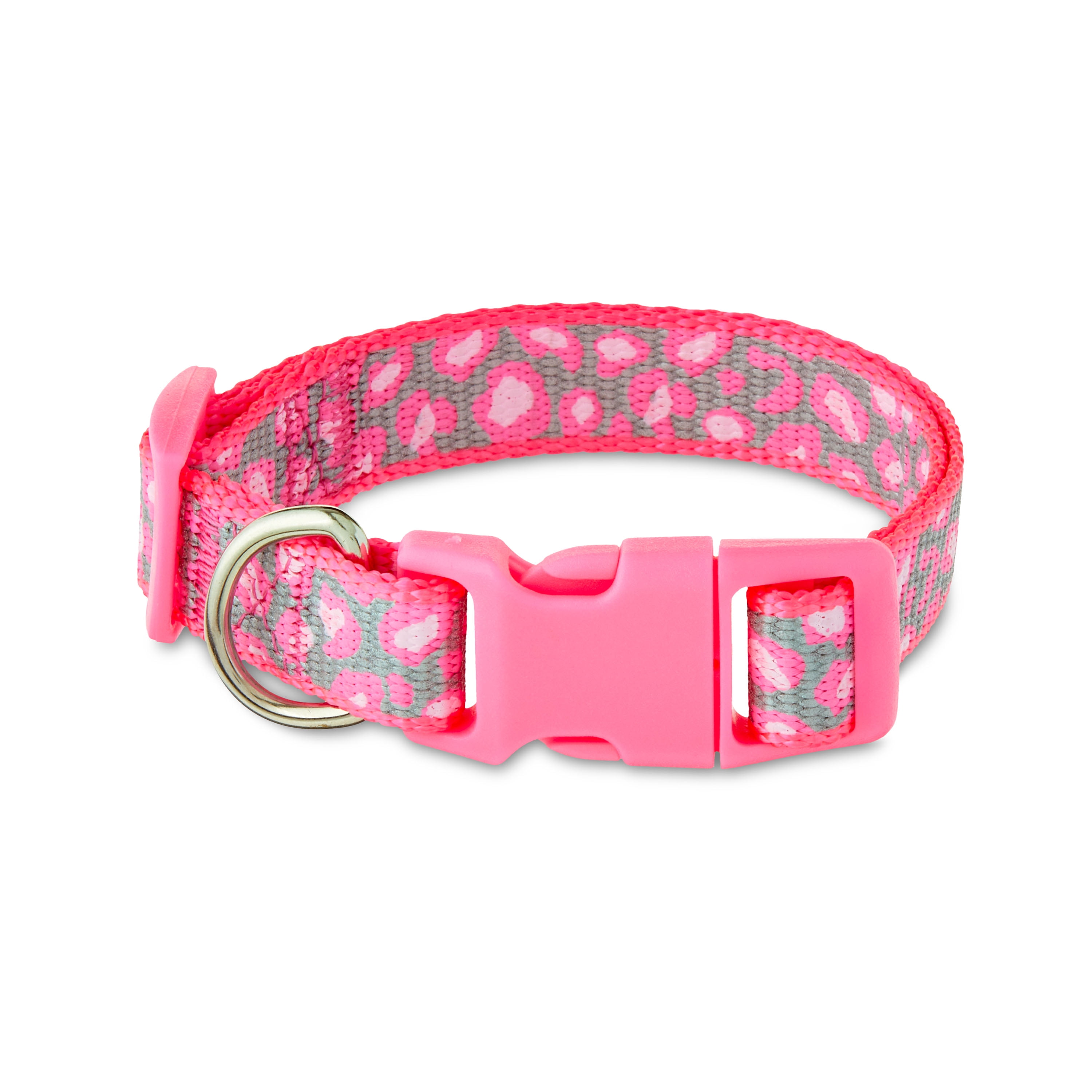 Vibrant Life Reflective Adjustable Dog Collar, Pink Cheetah, Small