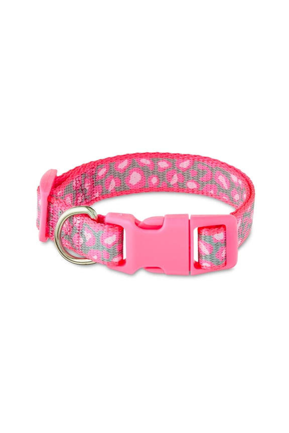 Reflective Adjustable Dog Collar, Pink Cheetah, S