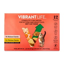 Vibrant Life Salmon & Chicken Pate in Savory Juices Wet Cat Food, Grain-Free, 2.64 oz Split Trays, 12 Count