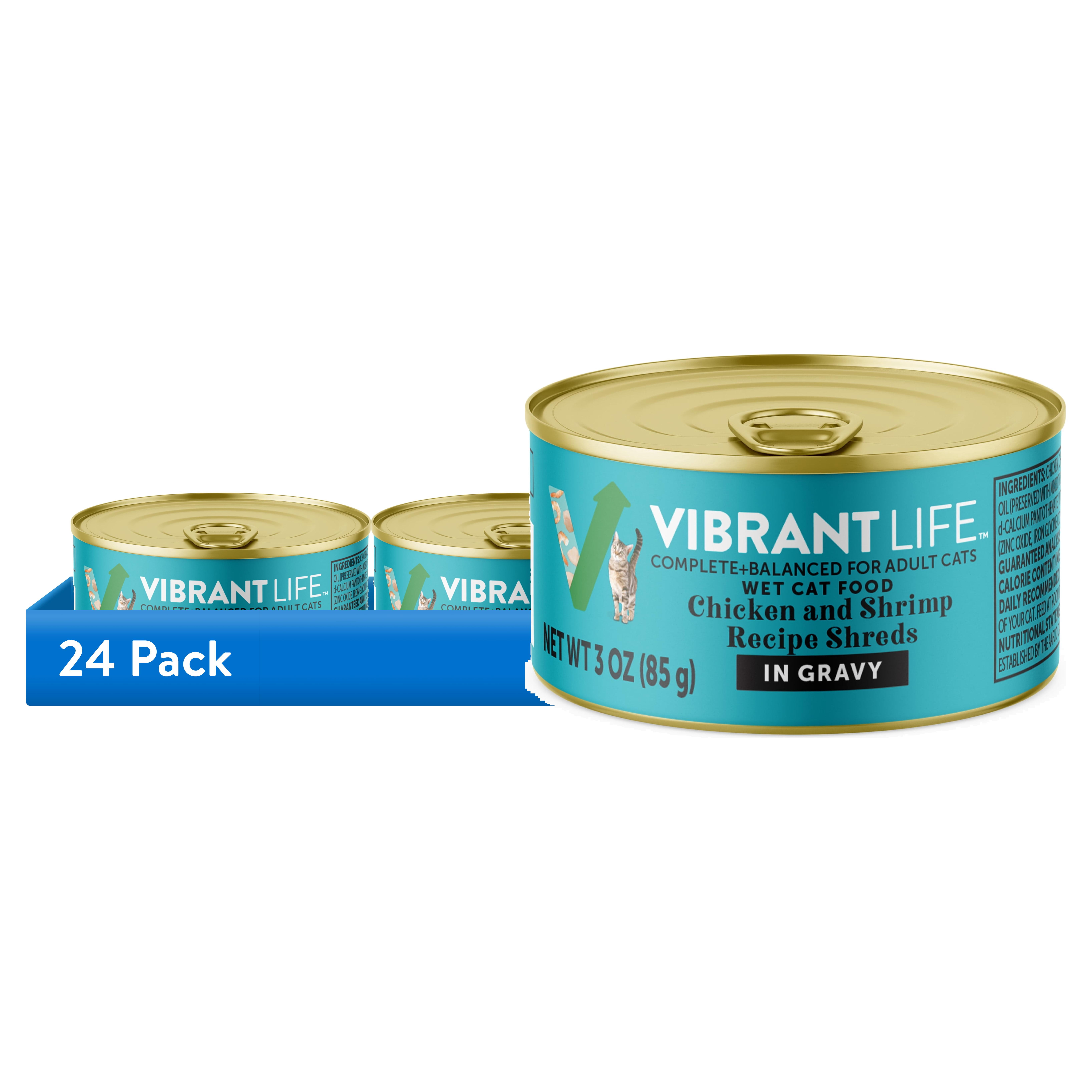 (24 pack) Vibrant Life Chicken & Shrimp Shreds Wet Cat Food, 3 oz Can