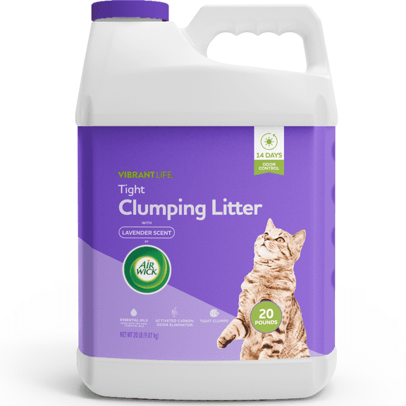 Vibrant Life Air Wick Lavendar Oil Scented Clumping Cat Litter with Activated Carbon 21 Days Odor Control, 20 lb Jug