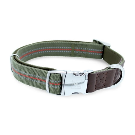 Vibrant Life Comfort Premium Reflective Dog Collar, Metal Buckle, Olive Green, Extra Small