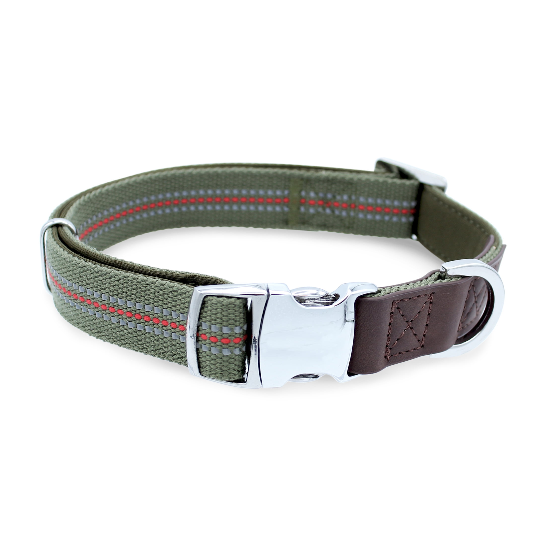Vibrant Life Reflective Adjustable Dog Collar, Olive Green, Small