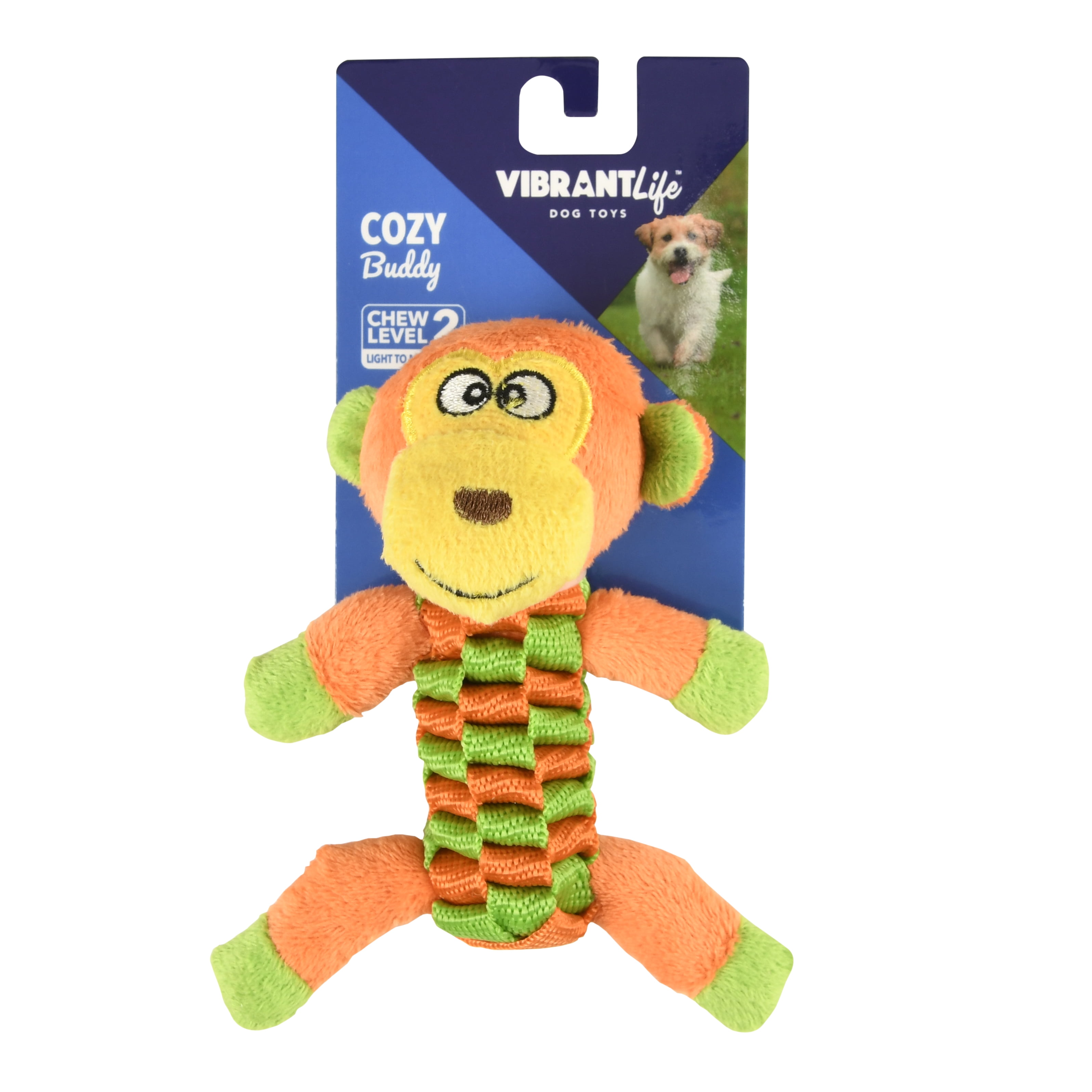 Vibrant Life Cozy Buddy Monkey Dog Chew Toy, Chew Level 2, Assorted