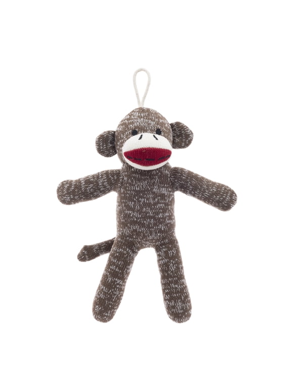 Brown Sock Monkey Plush Dog Toy with Squeaker, Chew Level 1